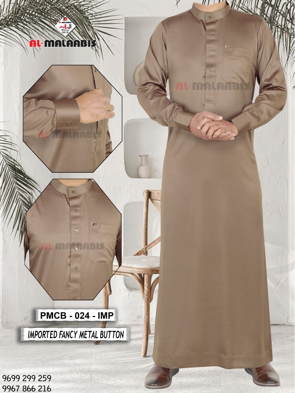 Mens - SAUDI STYLE - IMPORTED FANCY BUTTON - WITH CUFF - Important Shinning fabric