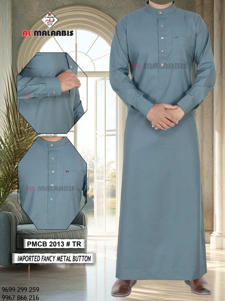 Mens - SAUDI STYLE - IMPORTED FANCY BUTTON - WITH CUFF - Important TR fabric (Matt Finish)